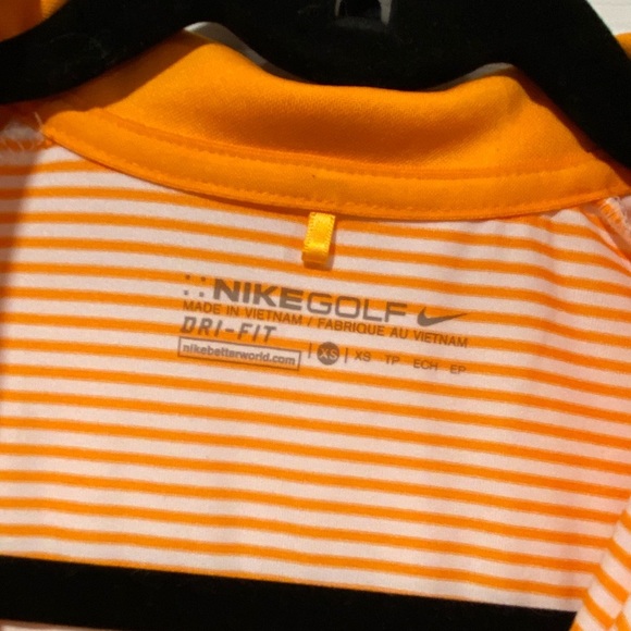 Nike Dri Fit Gold Size XS Sleeveless V Neck Collared Athletic Top Orange Stripes - Picture 8 of 10